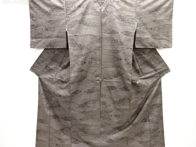 JAPANESE KIMONO / SILK / DORO OSHIMA TSUMUGI / WOVEN ABSTRACT PATTERN